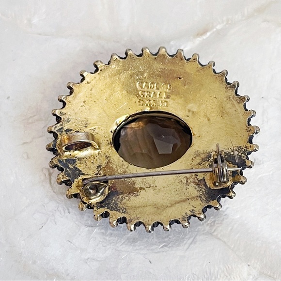 Victorian style faux Pearl smoky quartz oval brooch pendant 925 Sterling - Picture 3 of 11